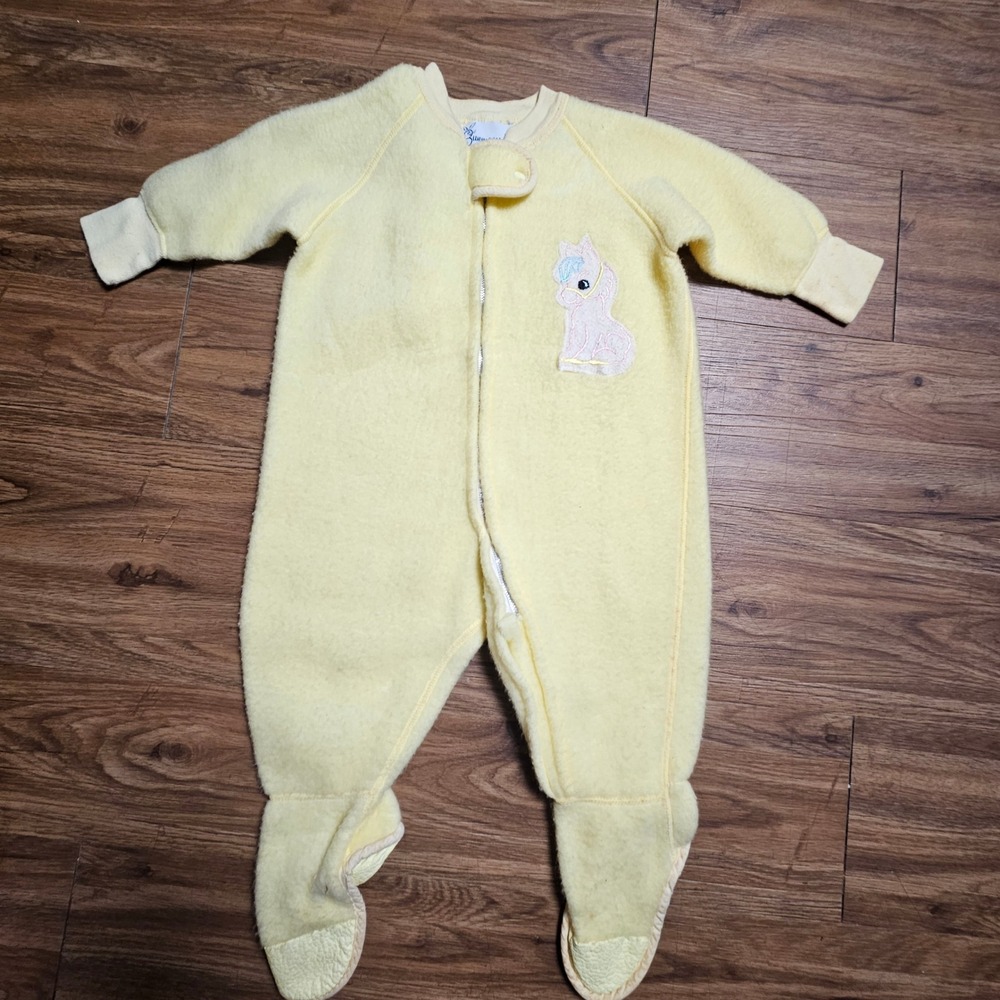 Vintage 70s Bunnywarmer Fleece One Piece Baby Sleeper 12M‎ Pony Patch Retro